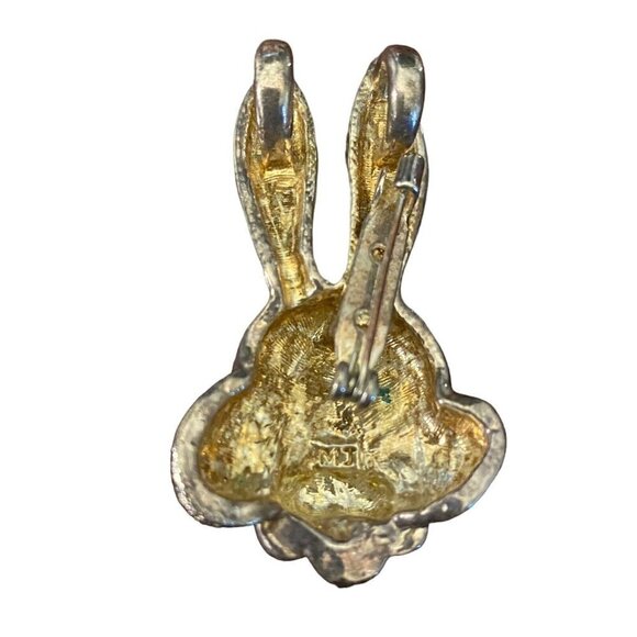 MJ Bunny Pendant Brooch Silver Tone Aged Patina 2.25" - Picture 4 of 5